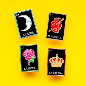 Pines esmaltados del juego de cartas de lotería - Insignias de pin mexicanas - Pines de solapa latinos
