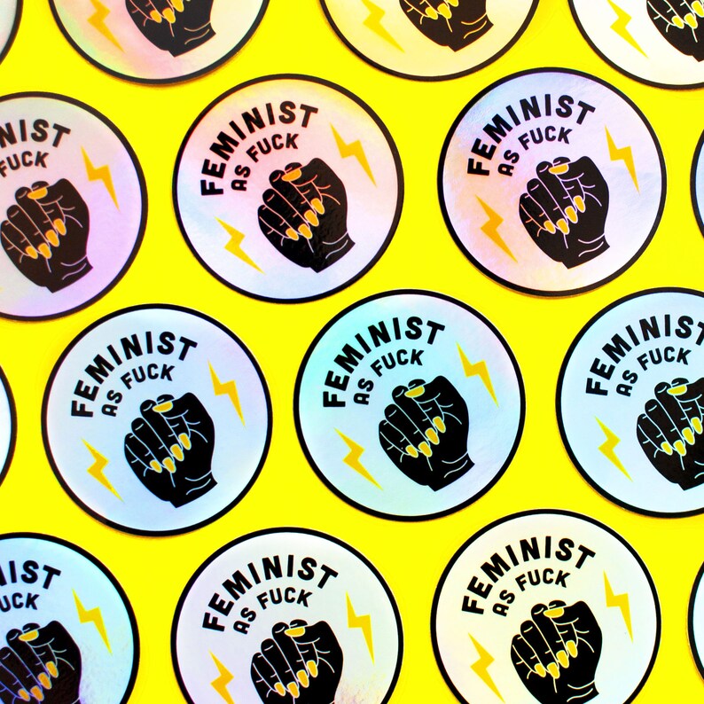 Feminist AF Enamel Pin & Holographic Sticker Set - Women empowerment gift - Girl power - Nasty woman image 2