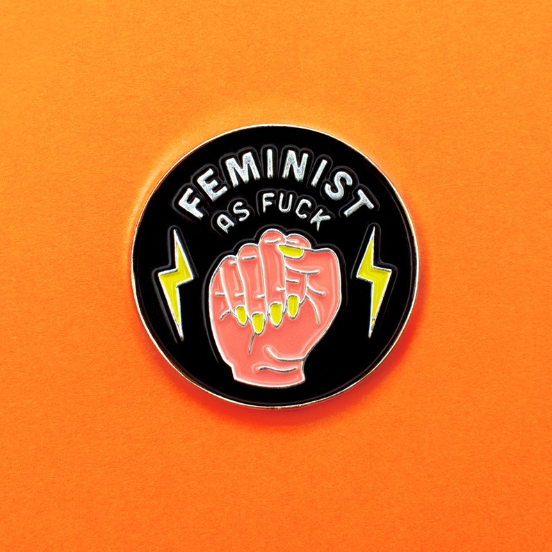 Feminist AF Enamel Pin & Holographic Sticker Set - Women empowerment gift - Girl power - Nasty woman image 3