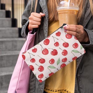 Cherry Accessory Pouch - Cute Makeup Bag, Travel Toiletry Case, Cherry Lover&#39;s, Everyday Organization, Gifts for Her, Cherries Pattern