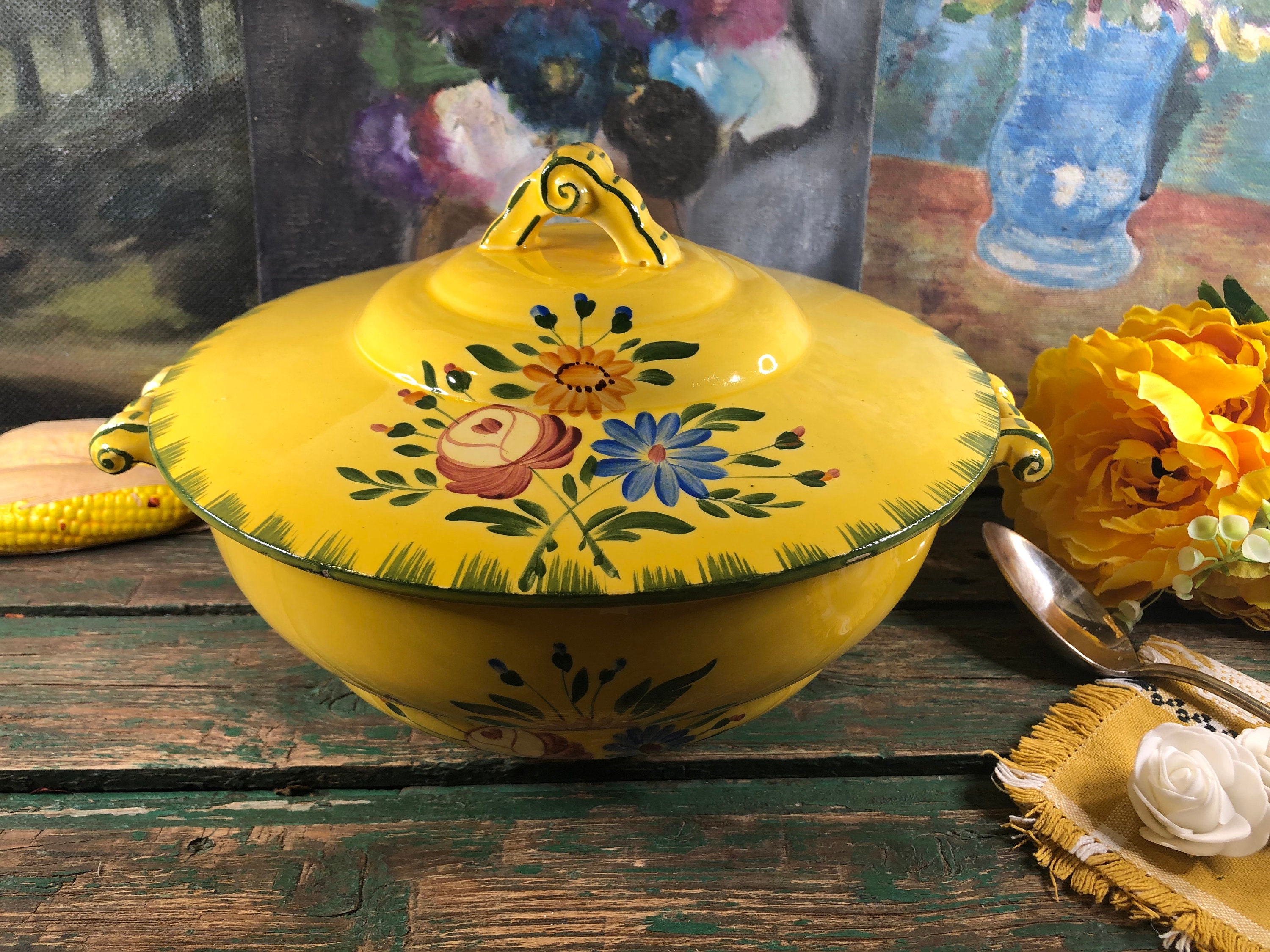 Soupière Jaune avec Fleurs de La Manufacture Longchamp France