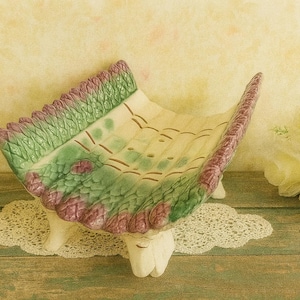 Asparagus cradle Longchamps, French vintage asparagus cradle, asparagus barbotine, Majolica