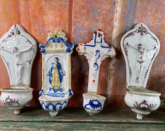 Antique holy water Stoup ceramic 19th