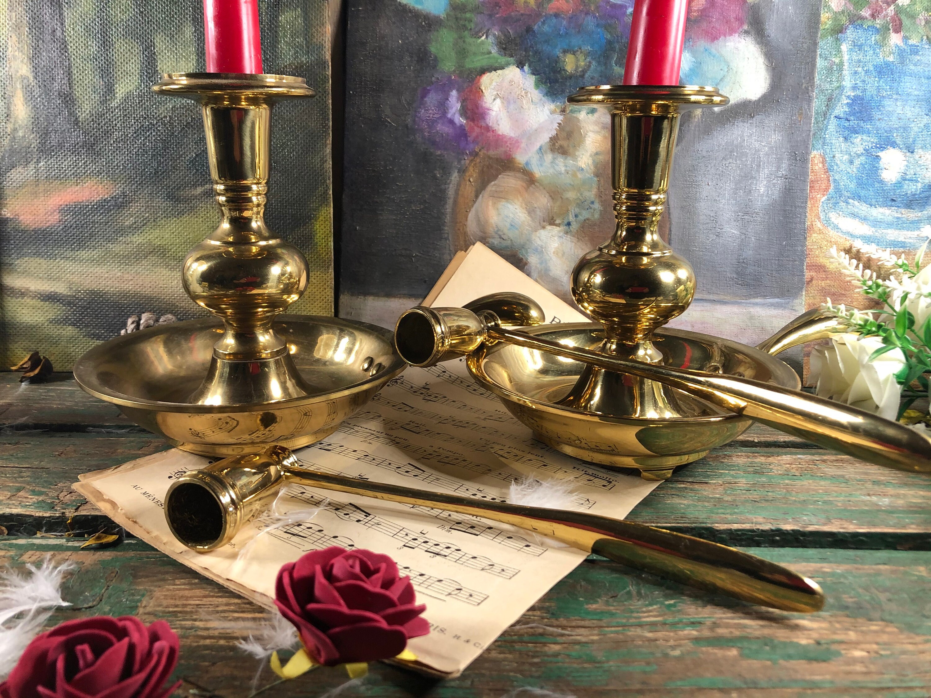 Paire de Bougeoir en Bronze avec Éteignoir