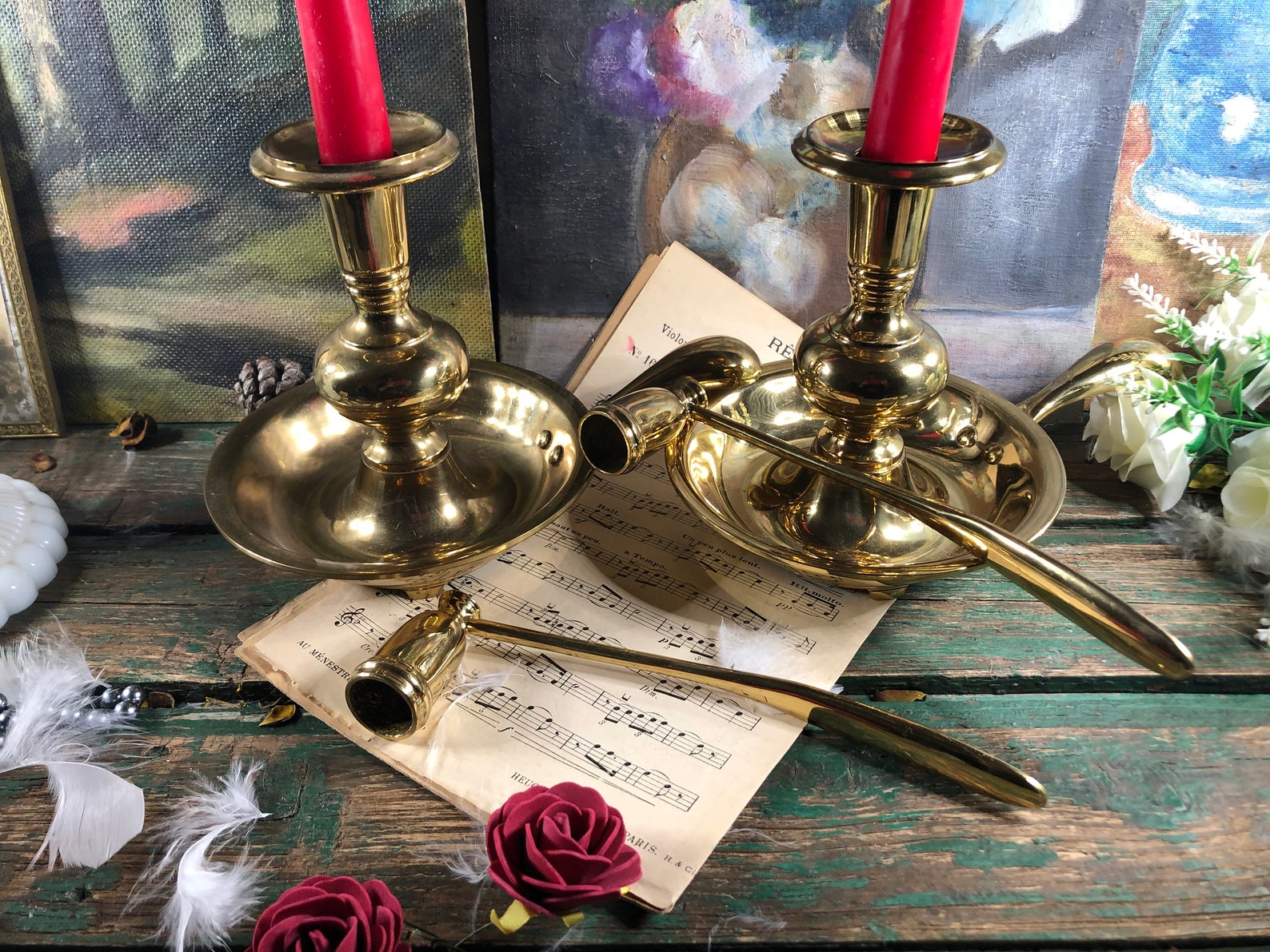 Large Pair of Handheld Candle Holder in Bronze With Their Etsy