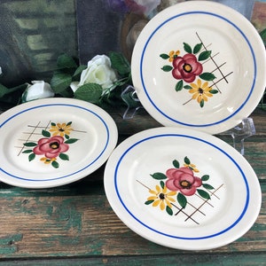 3 French vintage flowers dessert plates Digoin Sarreguemines model Congo