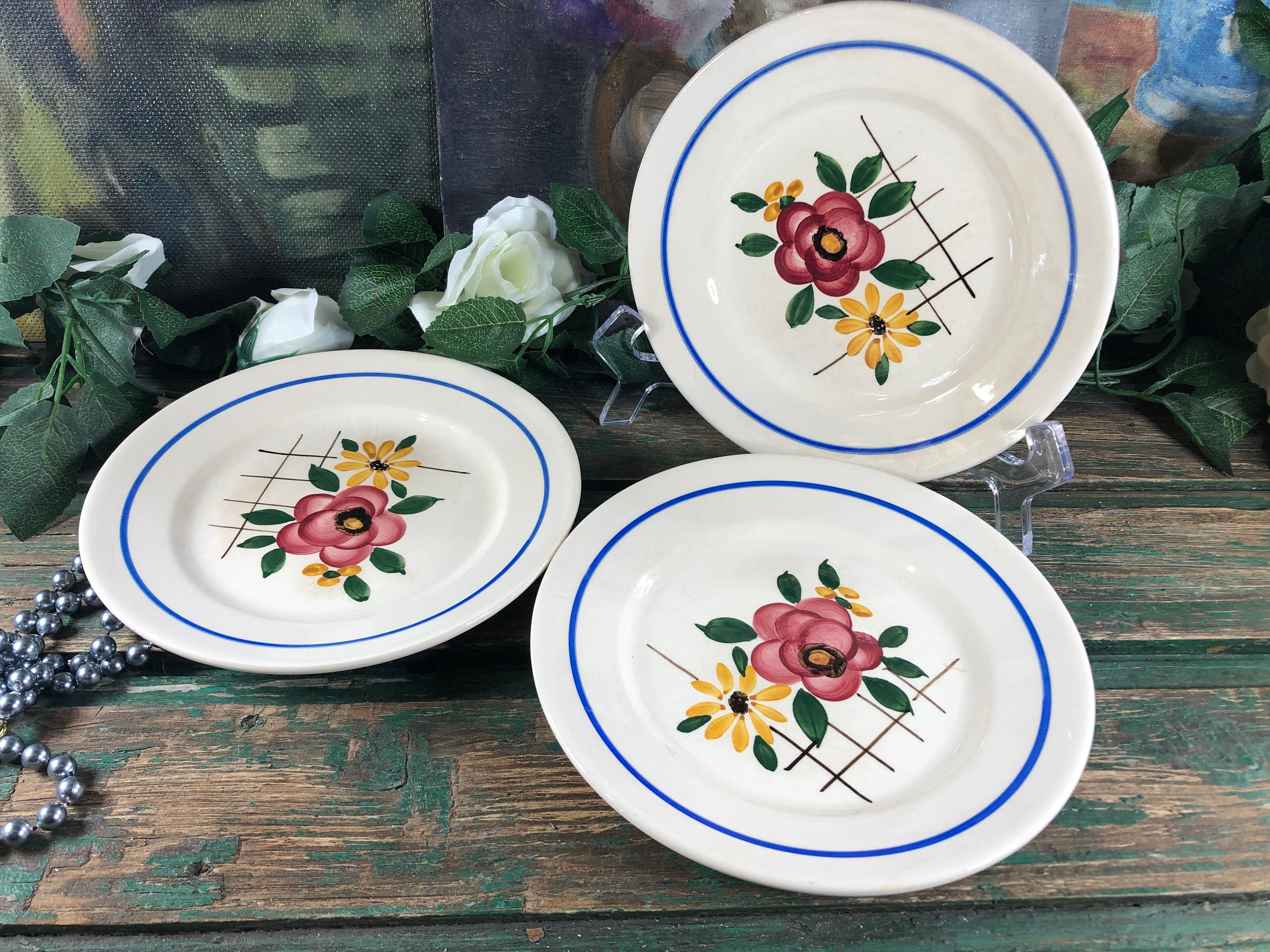 3 Assiettes Dessert Vintage Digoin Sarreguemines Modele Congo