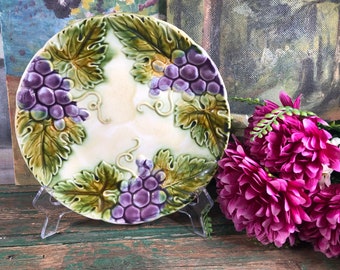 Antique French Choisy Le Roy Plate, majolica fruit plate, majolica grapefruit