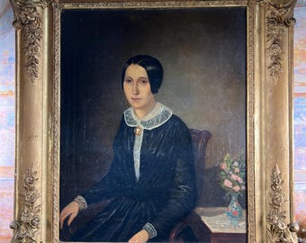 女性の肖像 1890/1900年 – キャンバスに油彩、フランス派 – 金箔押し木製額装