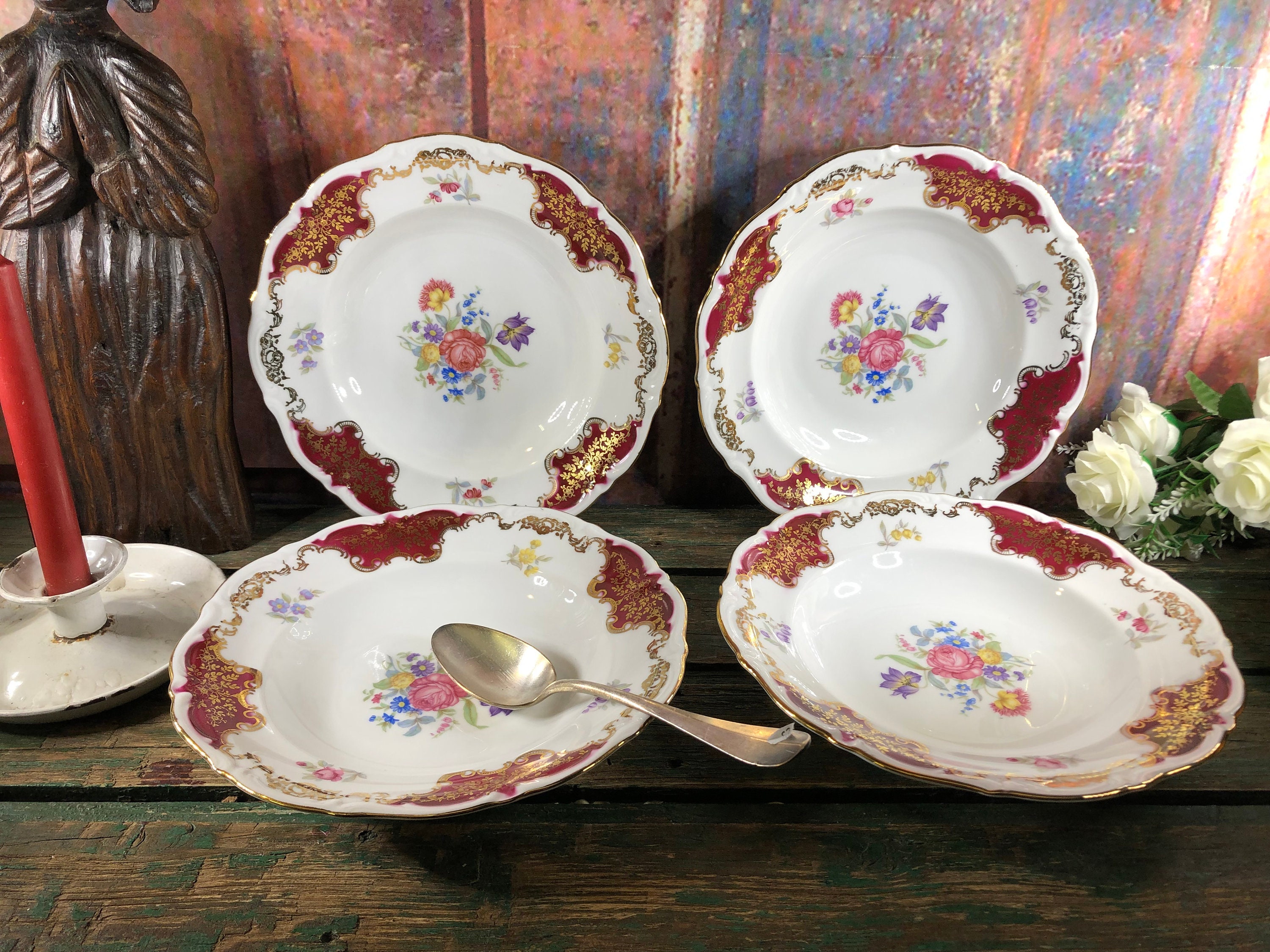 4 Assiettes Creuses Fleurs