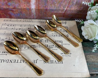 Set of 6 small golden teaspoons coffee spoons