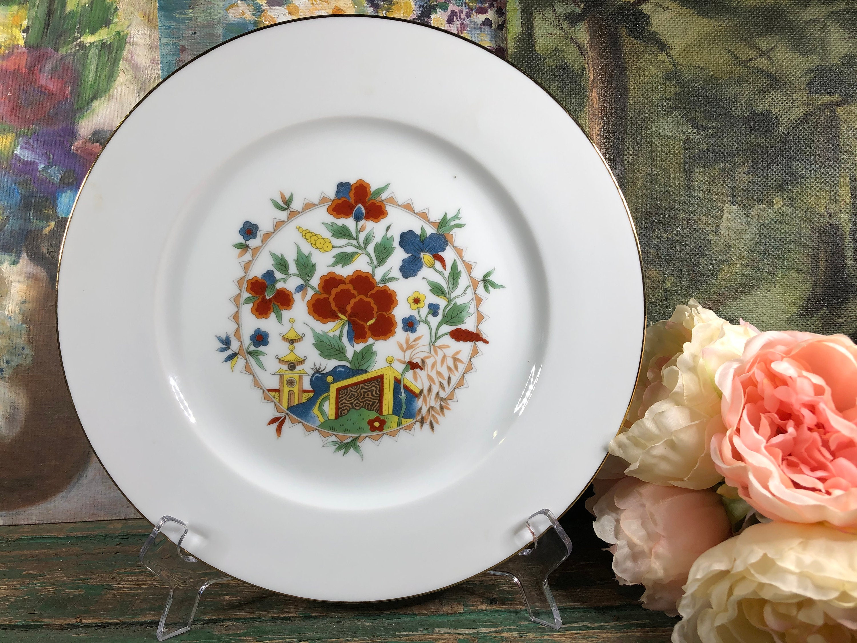 Grande Assiette en Porcelaine Limoges Scene Asiatique, Japonaise Limoges