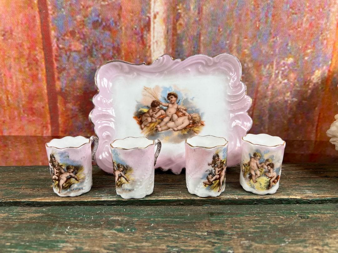 Romantic Service Liqueur France Late 19th French Antique Cup and Shot