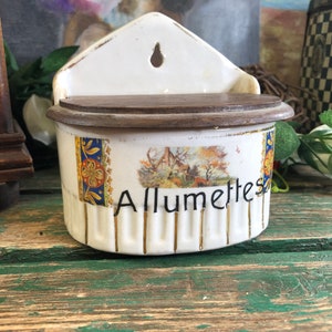 Ancienne boite allumette en céramique avec motif bateau decoration paysagere