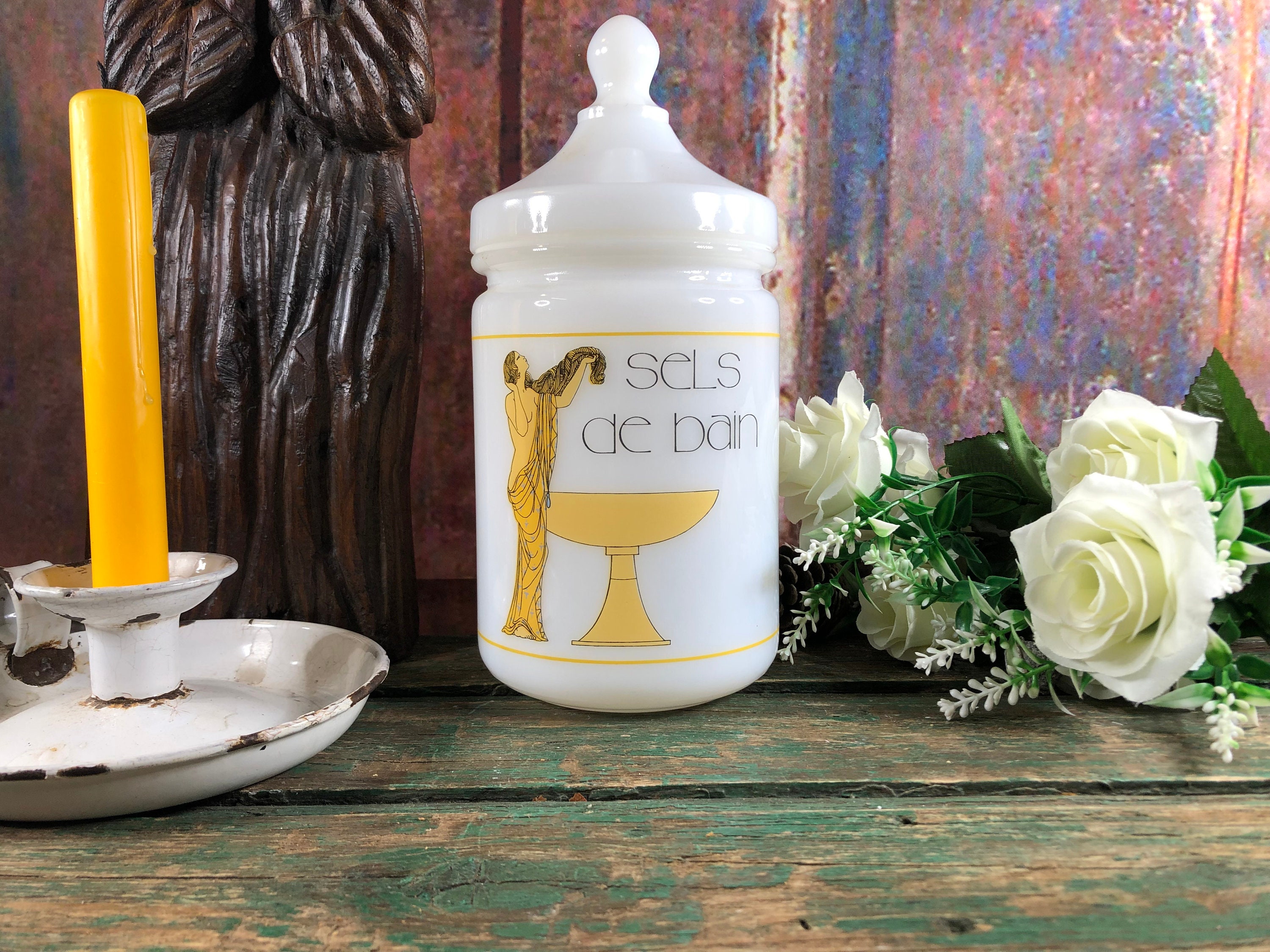 Grand Pot en Opaline Blanche Art Déco Les Sels de Bains