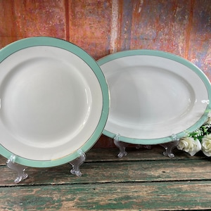 Plato vintage blanco y verde Moulin des Loups para 2 personas, plato ovalado, plato redondo
