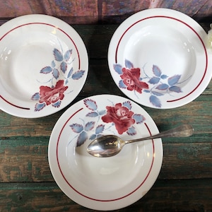 3 assiettes à soupe fleur rose Digoin model Sobral