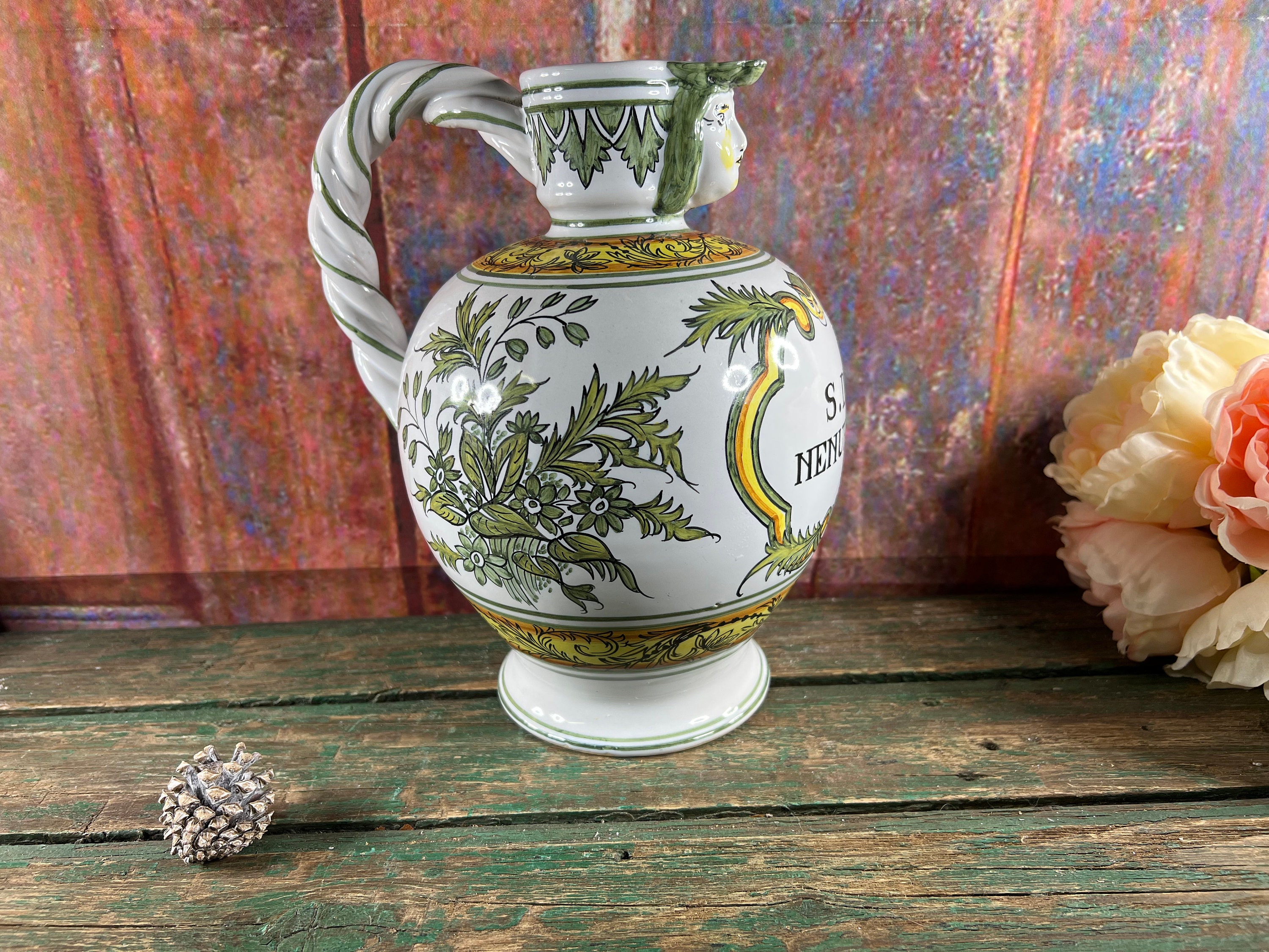 Grand Pot Pichet Pharmacie Apothicaire en Faience Inscription Nenuphar