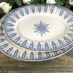 2 blue and white oval serving platter Gien model Annam