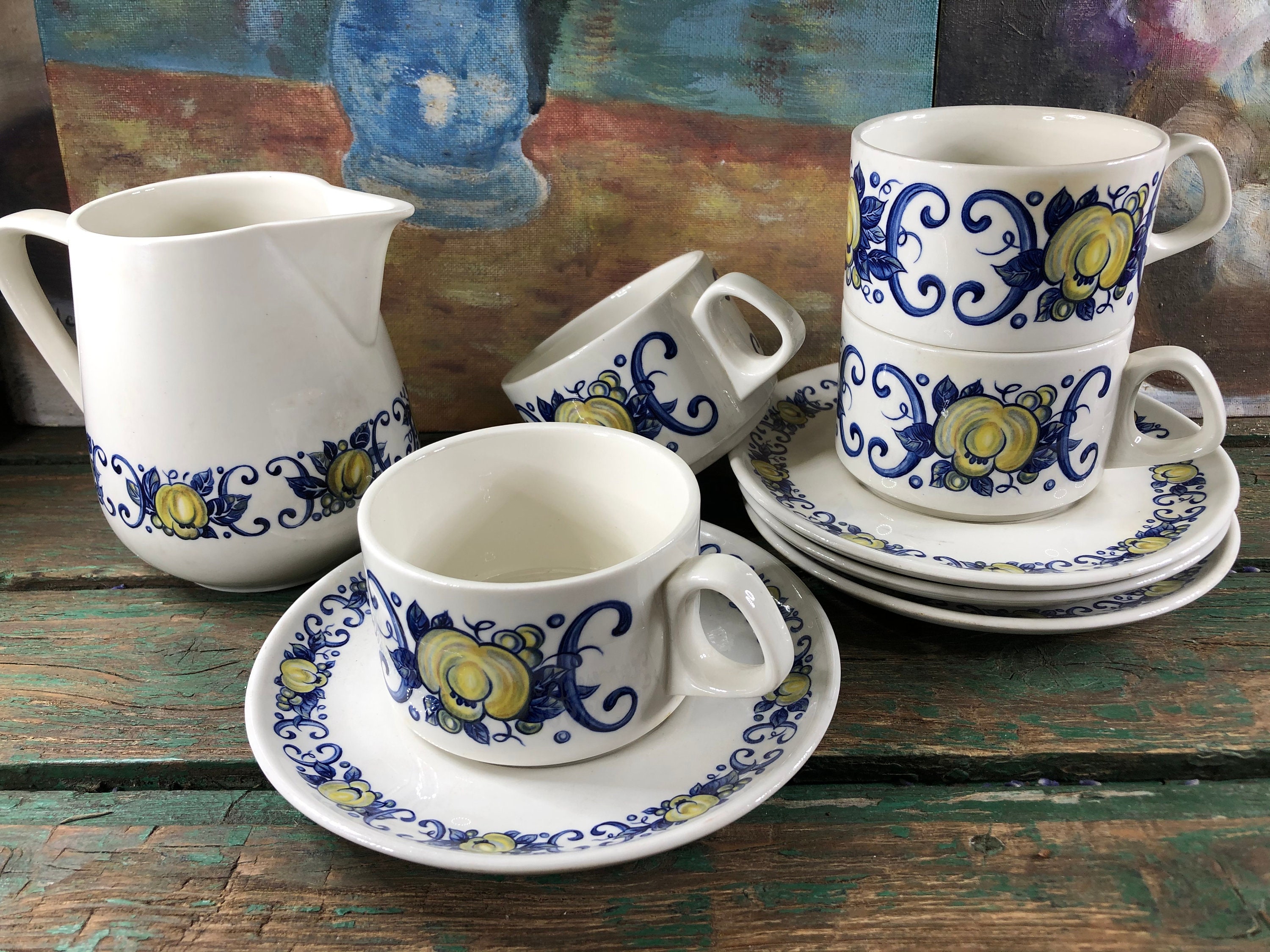 Ensemble de 4 Tasses et Sous Tasse + Broc à Lait Villeroy Boch Modele Cadiz