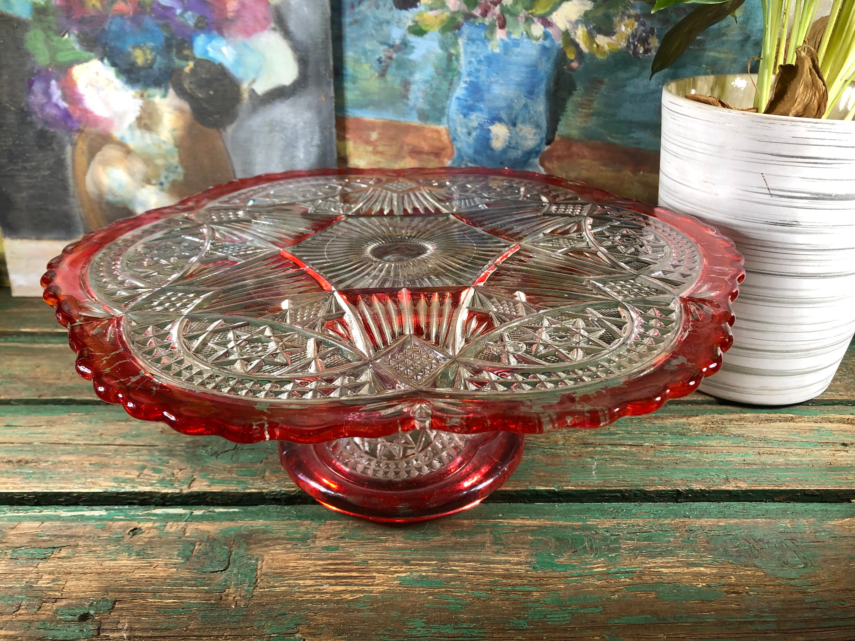 Présentoir à Gateau en Verre Rouge Murano