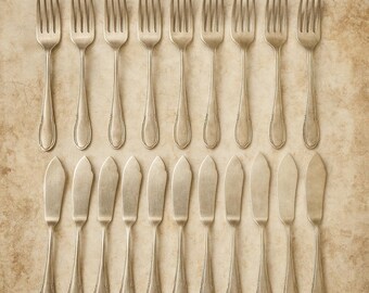 Vintage French Silver Plated Fish Cutlery Set – Art de la Table, 23 Pieces