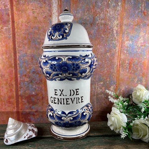 Apothecary pot white and blue hand made decor, bathroom jar decoration