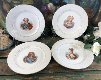 Antique French 4 dessert plates with queens and kings of France