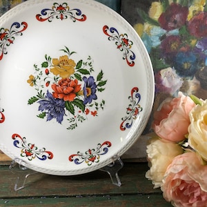 Vintage round platter with flowers by Moulin des Loups Orchies