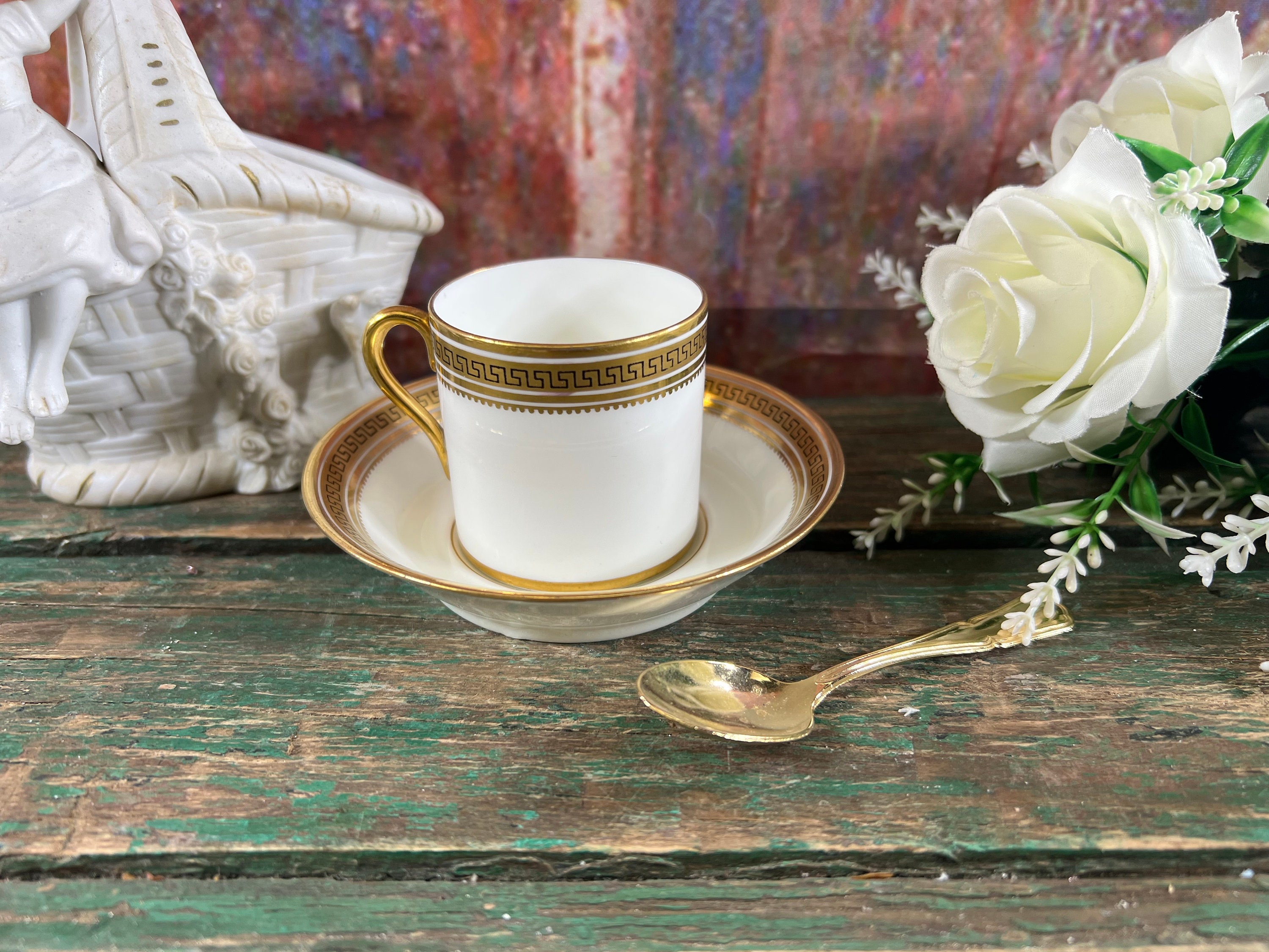 Demitasse Cup Saucer  white with gold Trim Cauldron England