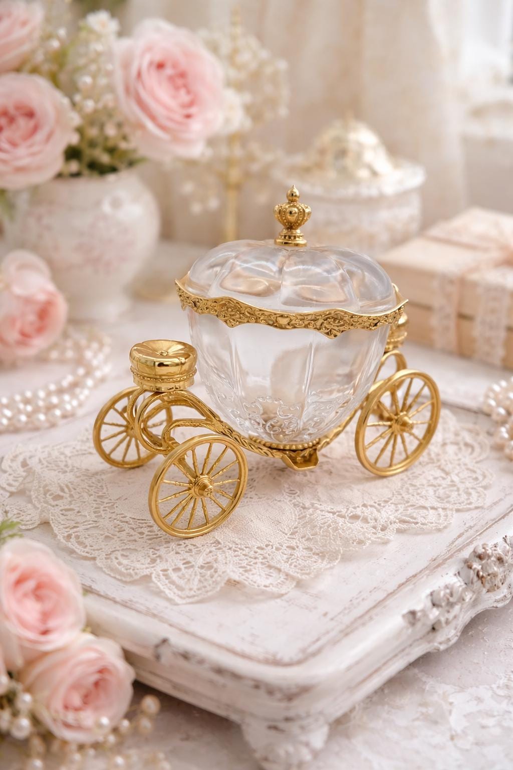 FRANKLIN MINT ドゥルー　【エレガントプリンセス】　黄袋 Rare Franklin Mint Cinderella Magic Coach – Gilded Glass Carriage