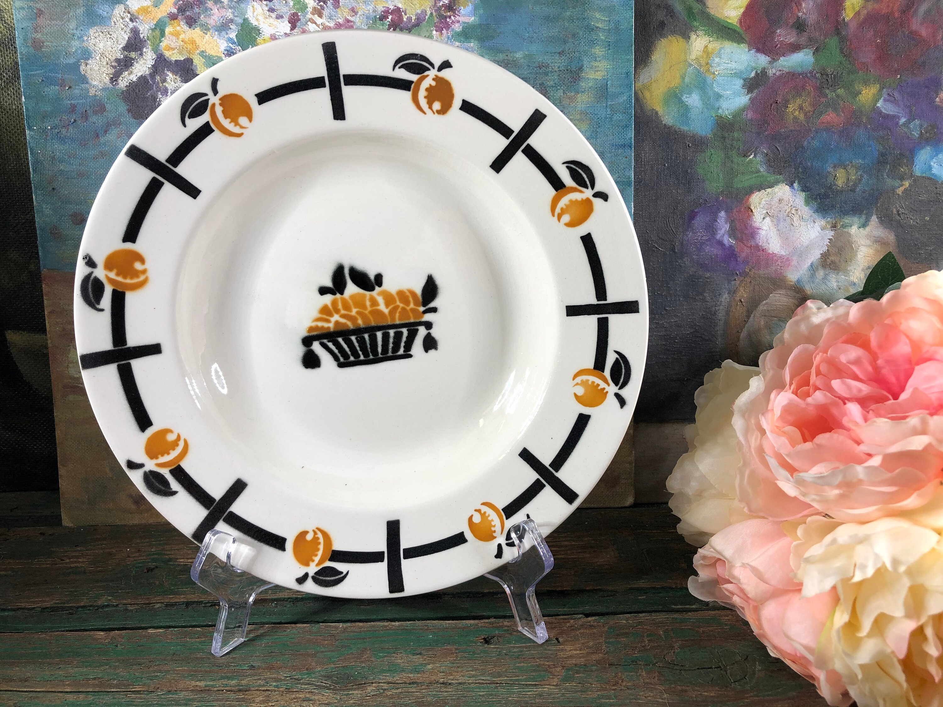 4 ou 6 Assiettes Creuses Orange et Noir Badonvillers Assiette Automne Halloween