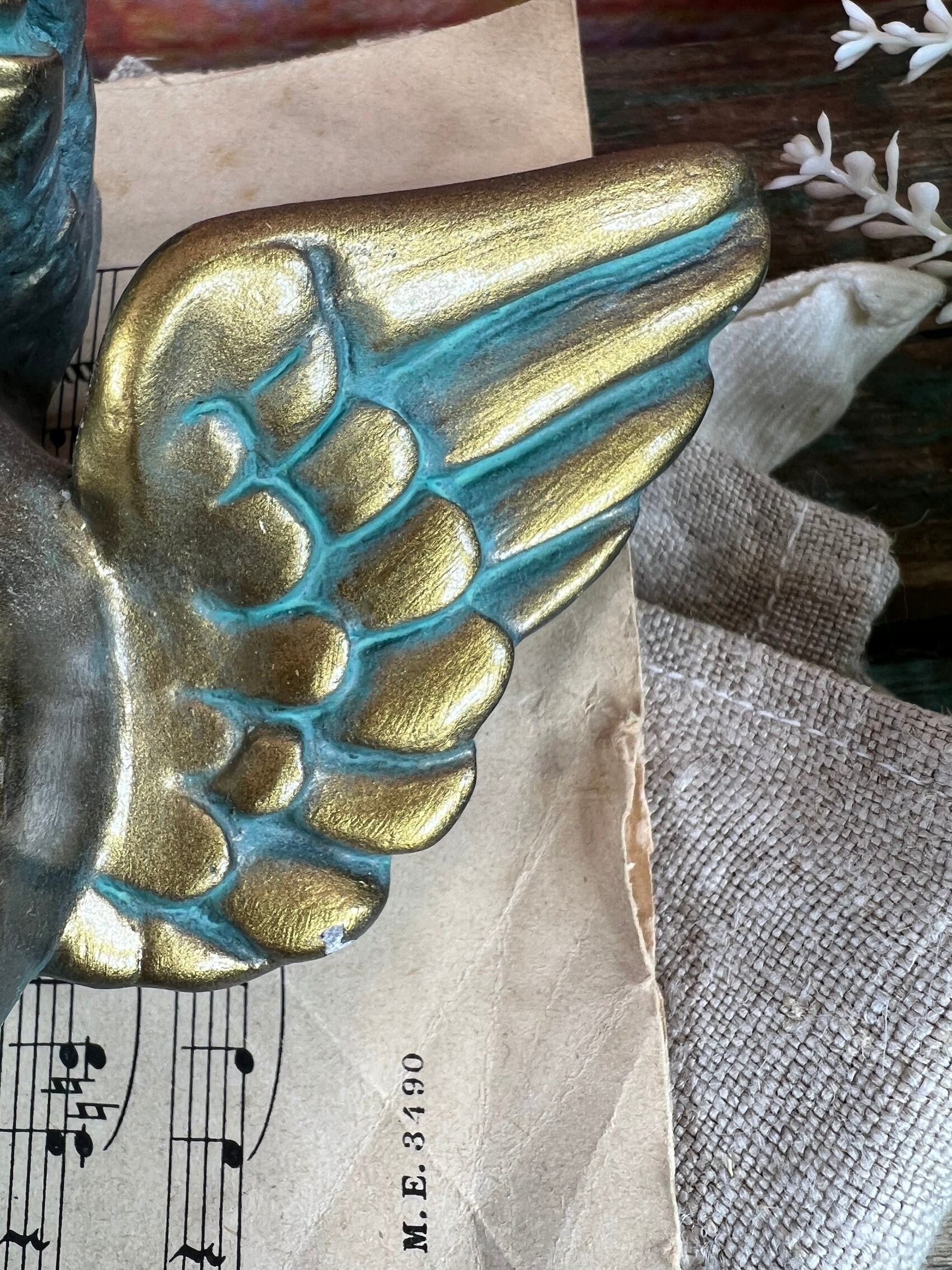5 Gold Plaster Cherub Angel Wall Hangings – Ornate Baroque Musical Wall Decor, Handmade UK