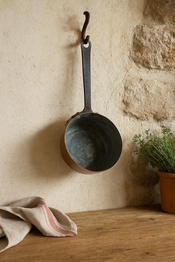 フランスアンティーク　銅製片手鍋 14cm ソースパン フランスアンティーク 銅製片手鍋 14cm ソースパン BOURGEAT 16 深型