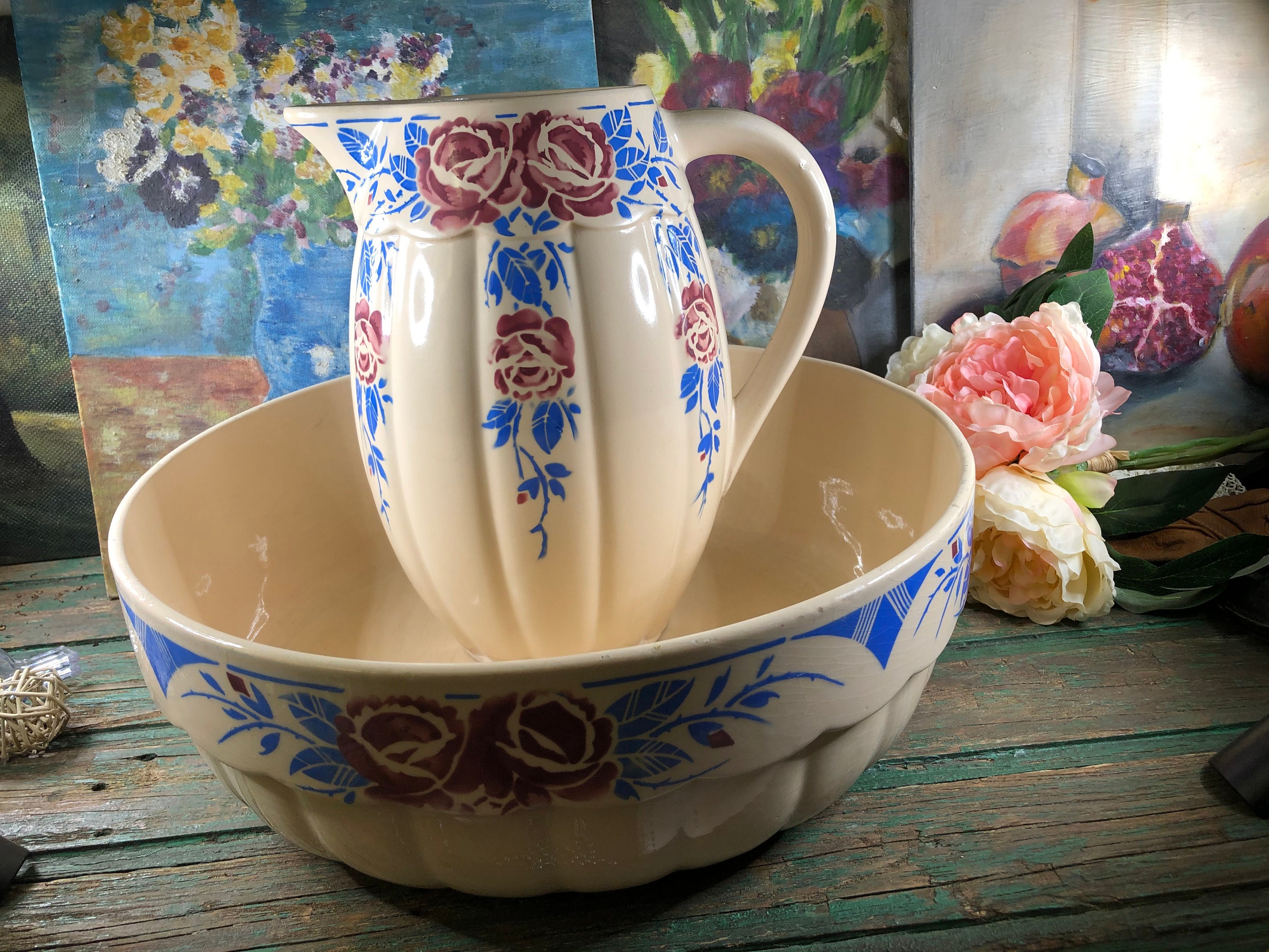 Lunéville KG saucière réverbère en faïence à fleurs polychromes peint