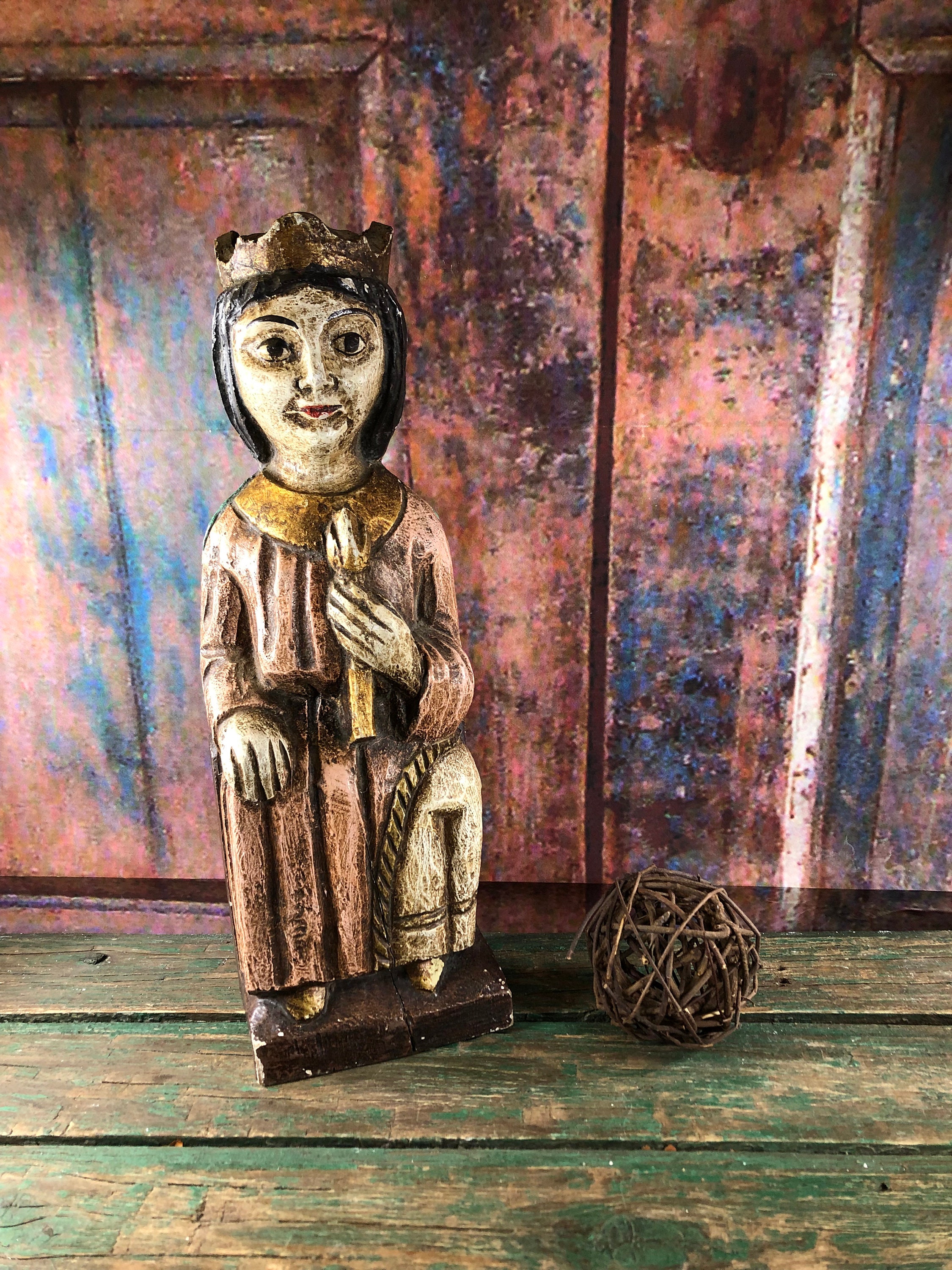 statue Religieuse en Bois Polychrome