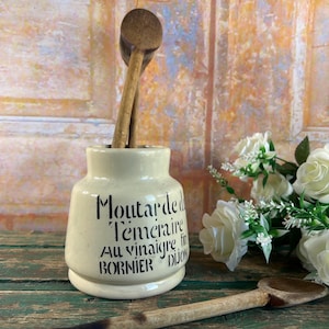 Vintage French Mustard Jar – Bornier Dijon – Glazed Stoneware Pot with Cork – 1960s French Kitchen Collectible – Rustic Bistro Decor