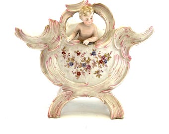 Antique German Porcelain Jardinière – Rococo Cherub Planter, Shabby Chic Decor