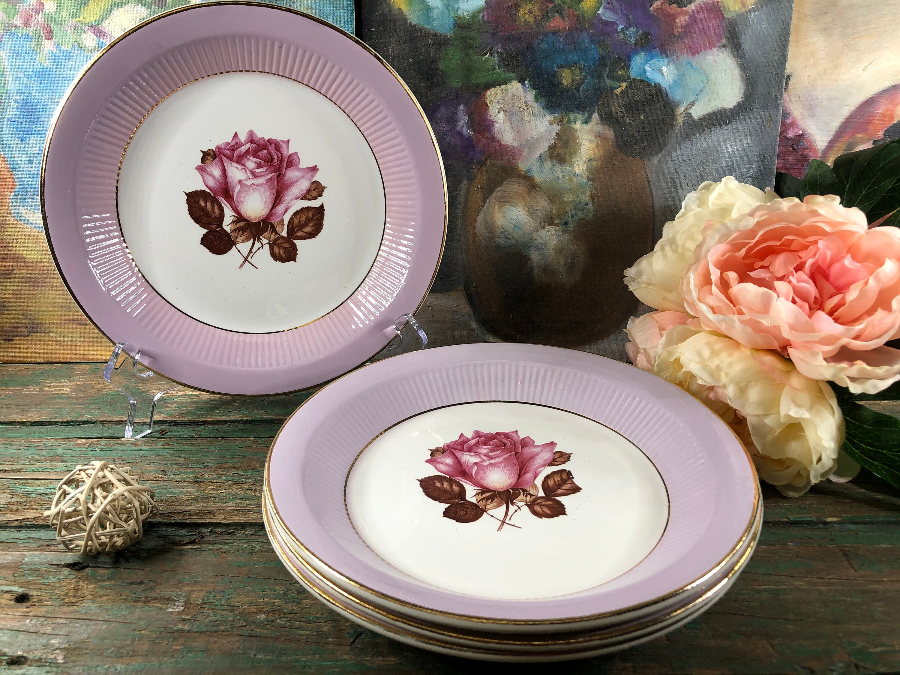 4 Assiettes Creuses Rose Moulin Des Loups Orchies Modele Caprice