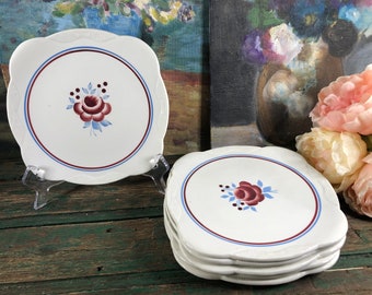 6 platos de postre vintage con flores Moulin des Loups decoración shabby