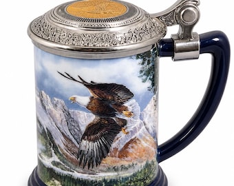 Jarra Franklin Mint con diseño de águila calva – “Águila de la última frontera” de Ted Blaylock – Jarra de colección con tapa
