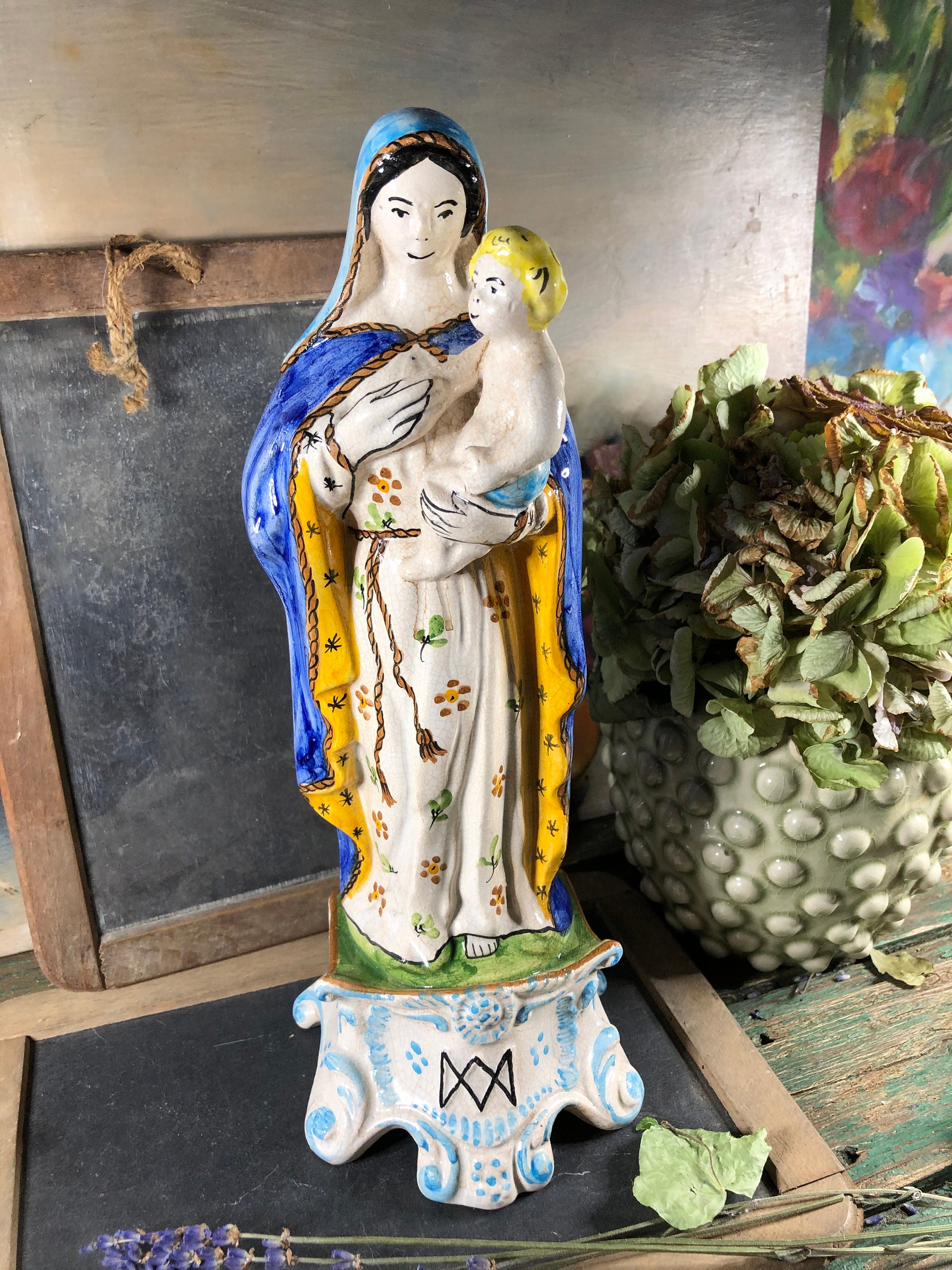 Large ceramic statue of Mary to the child virgin statue Etsy