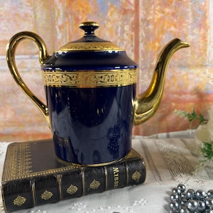 Limoges Cobalt Blue & Gold Coffee Pot – French Porcelain – Or Véritable