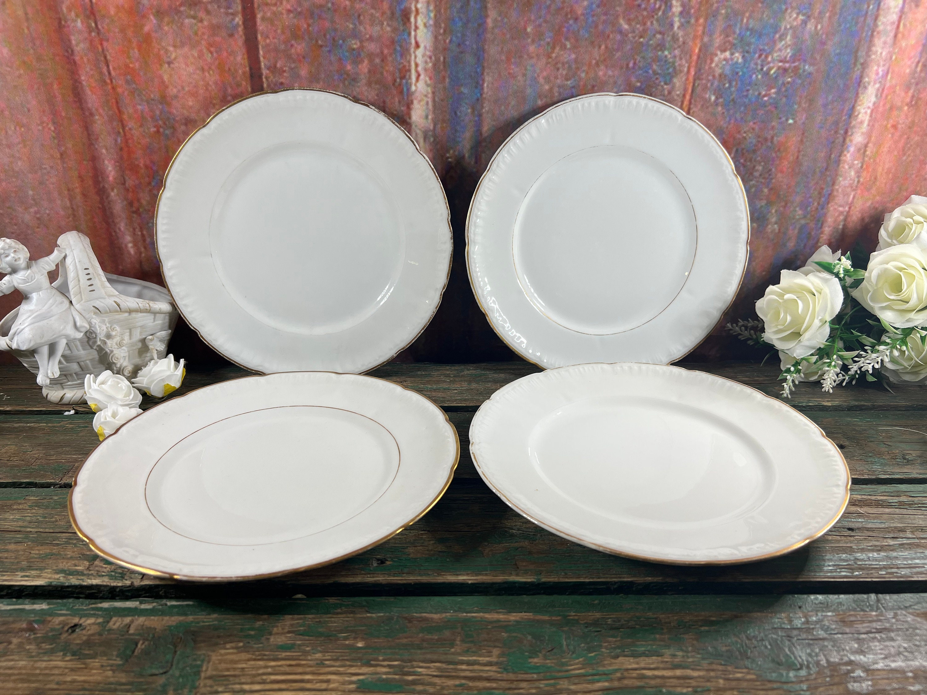 4 Assiettes à Dessert Blanche et Dorée Bernardaud Limoges