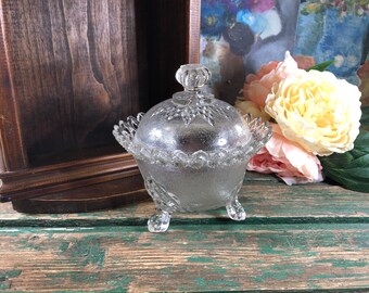 Vintage glass candy and sugar box with its lid, decorative box with its lid