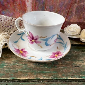 Vintage purple flowers white cup and its sub cup