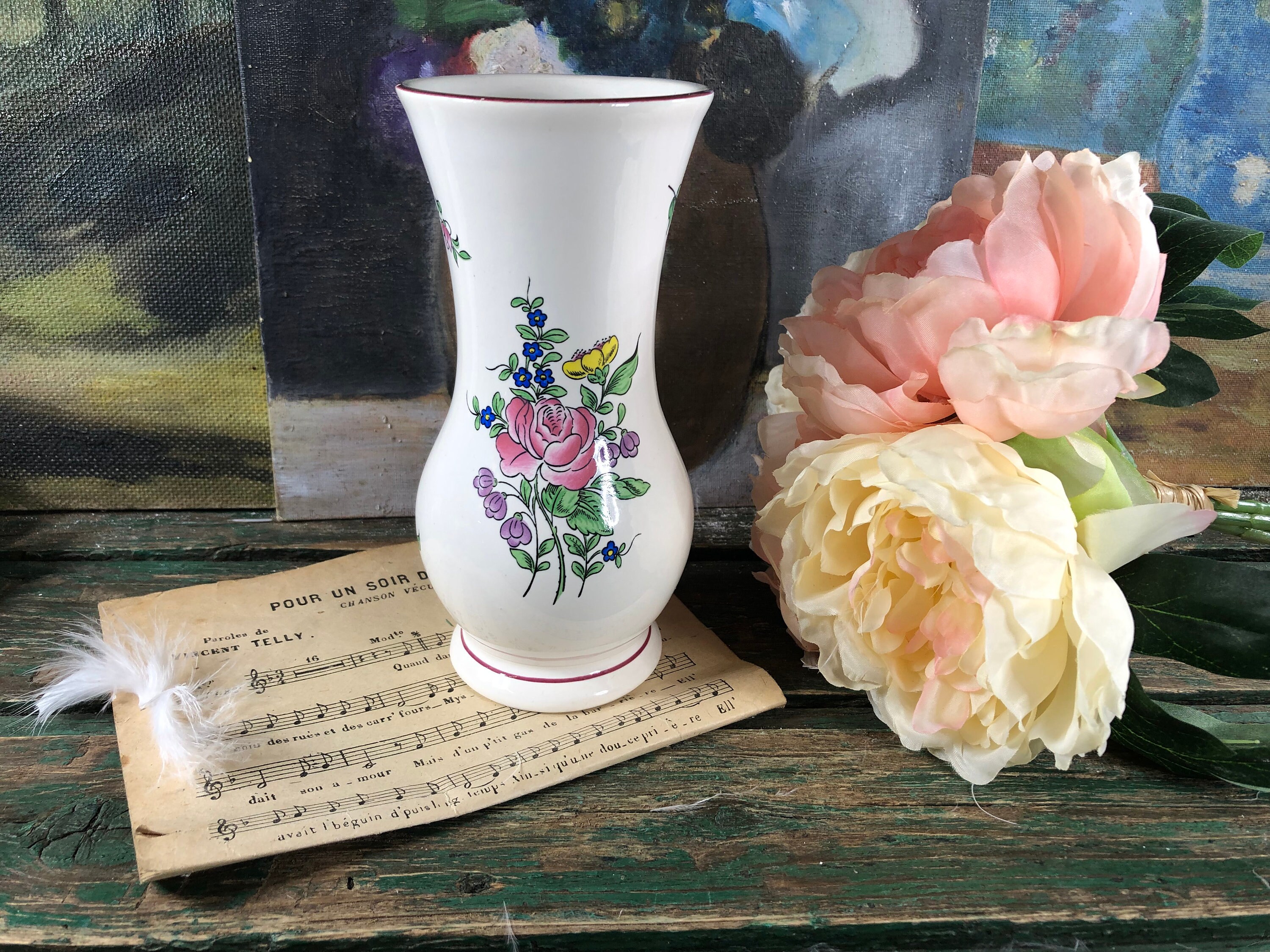 Vase à Décor de Fleurs Kg Lunéville Modele Réverbère