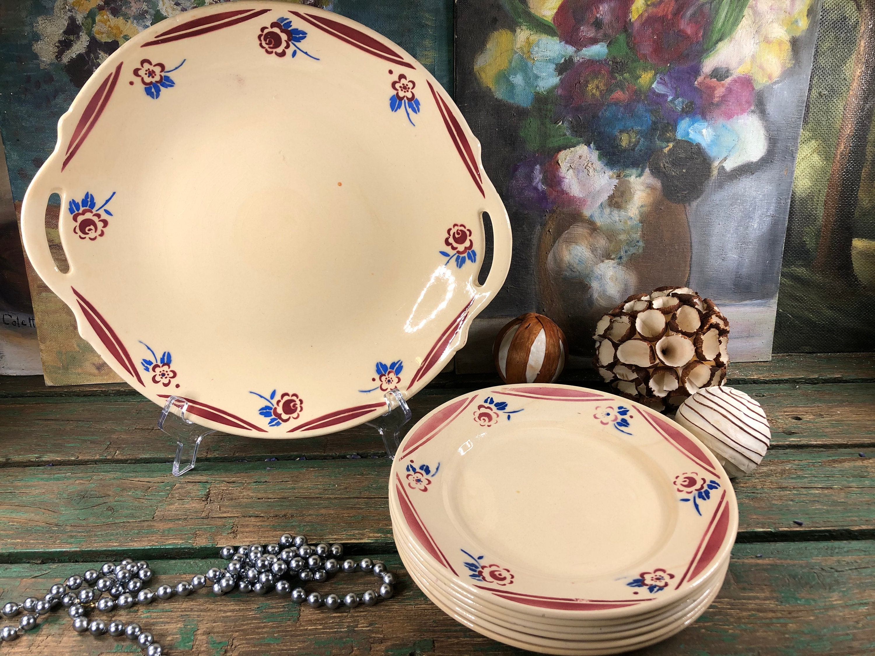 Service à Dessert Luneville Modele Luce 6 Assiettes et 1 Plat de Service