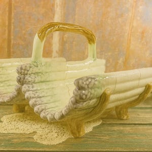 Double Asparagus cradle Luneville, French vintage asparagus cradle, asparagus barbotine, Majolica