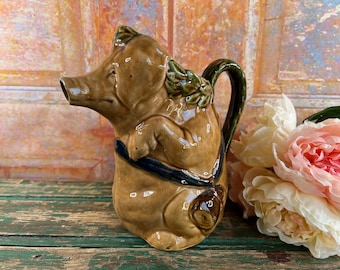 Antique French majolica pig pitcher Onnaing